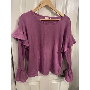 Sundry Purple Pima Cotton Ruffle Shoulder Bell Sleeve Top Size 1 Small